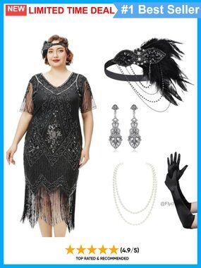 1920s Flapper Sequin Dress Set Fitted Knee Length Party Costume
